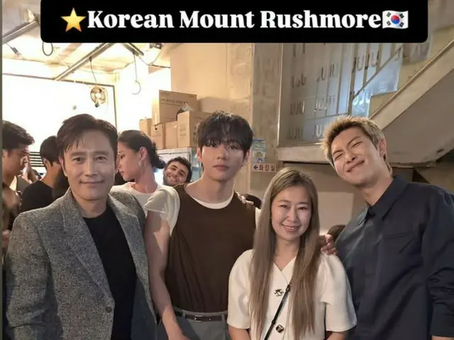 Maggie Kang, director of "K-Pop Girls! Demon Hunters," releases commemorative photo with BTS's V, RM, and Lee Byung Hun