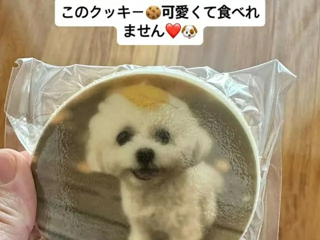 TVXQ's Changmin, with his dog Pochi printed on the cookie, says, "This cookie is too cute to eat."