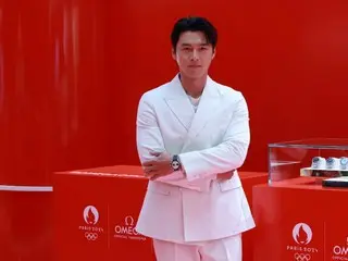Actor HyunBin attends the photo call for the "OMEGA 2024 Paris Olympics Commemor