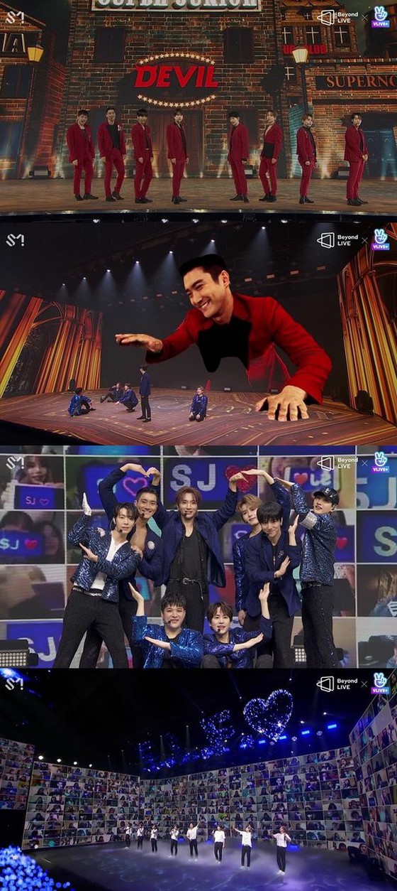 "SUPER JUNIOR", "Beyond LIVE" with 123,000 fans. Receives 2,855,000 hearts on VLIVE