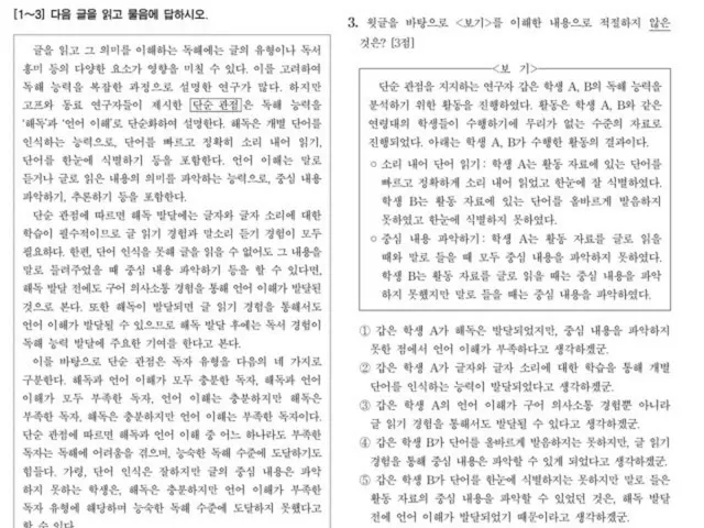 Another question on the College Scholastic Aptitude Test's Korean language section? Seoul University professor says "There are two correct answers"