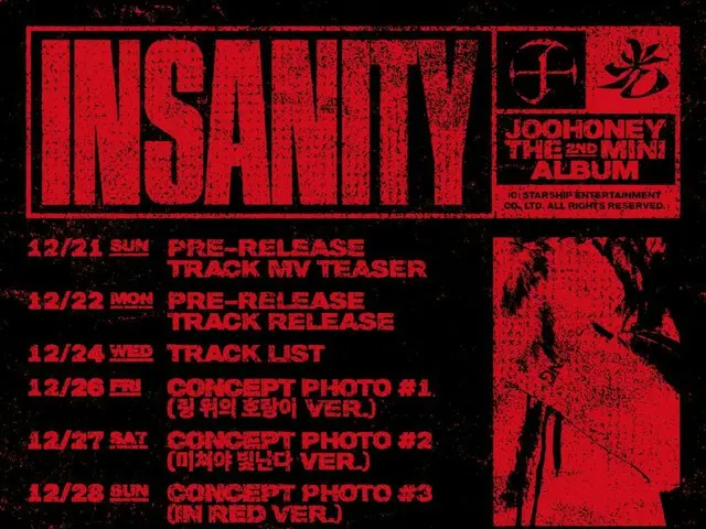 MONSTA X's JOOHONEY releases album scheduler for his second mini album "INSANITY"