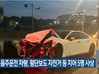 A drunk driver in his 20s hits a cyclist and other people on a pedestrian crossing, killing and injuring five people in South Korea
