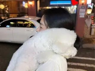 Actress Song Hye Kyo walks down the street holding her pet dog...her slender nose is hard to hide