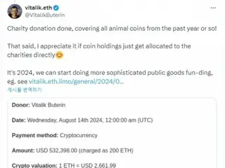 Vitalik Buterin donates all of the animal-themed meme coins he received over the past year to charity