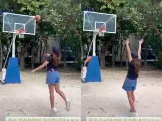 Lee Byung Hun's wife, Lee Min Jeon, in a free throw contest with her son