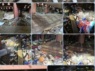 Plastic bottles, snack wrappers, disposable chopsticks...heaps of garbage on top of Hallasan Mountain, Cheju Island, South Korea