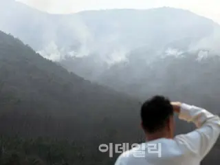 The forest fire in Sancheong County is still burning.