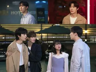 YOON SANHA (ASTRO) and Yoo Jong Hoo meet in front of the hotel... A tense atmosphere surrounds them. "My girlfriend has become a handsome guy."