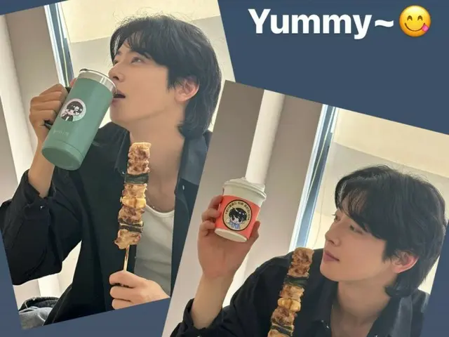 “ASTRO” Cha EUN WOO, “Yummy~” with yakitori in hand