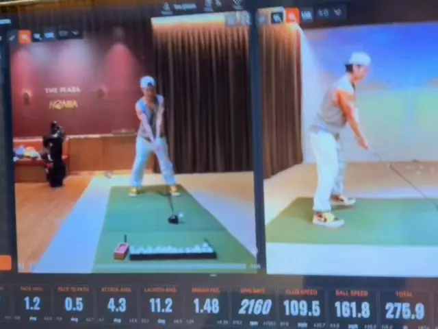 "CNBLUE" Jung Yong Hwa shows off his swing at the indoor golf practice range... Eyes are glued to his arm muscles