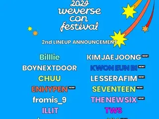 XIA (Kim Jun Su (Xia)), Kim JAEJUNG and others will appear! HYBE's global music festival "2024 Weverse Con
 Festival" second lineup announced! SEVENTEEN, LE
 SSERAFIM, ENHYPEN and others confirmed to appear