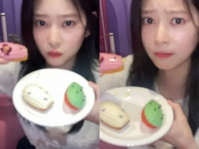 Kim Min Ju (former IZONE) mukbang before dessert with frown on her face