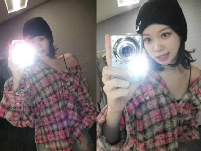 "LE SSERAFIM" Kim Chae Won, pink check and beanie combination, super cute