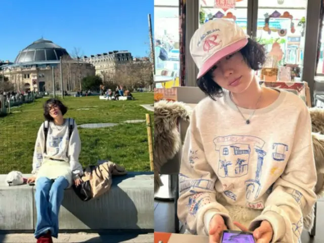 Nana (former member of AFTERSCHOOL) looks like a college student in a sweatshirt and cap style... Her beauty is eye-catching even overseas