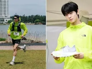 Cha EUN WOO (ASTRO) turns a trail running competition into a photoshoot location... New autumn colors of THE NORTH FACE Running SHOES, the "finishing item," are revealed